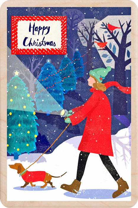 Christmas Dachshund Wooden Postcard