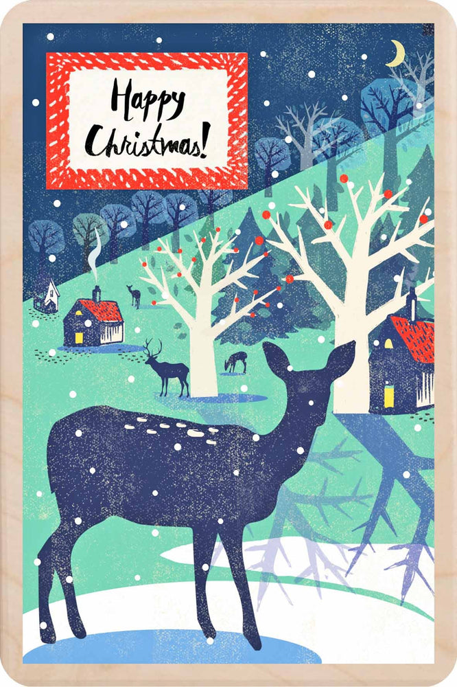 Christmas Deer Wooden Postcard
