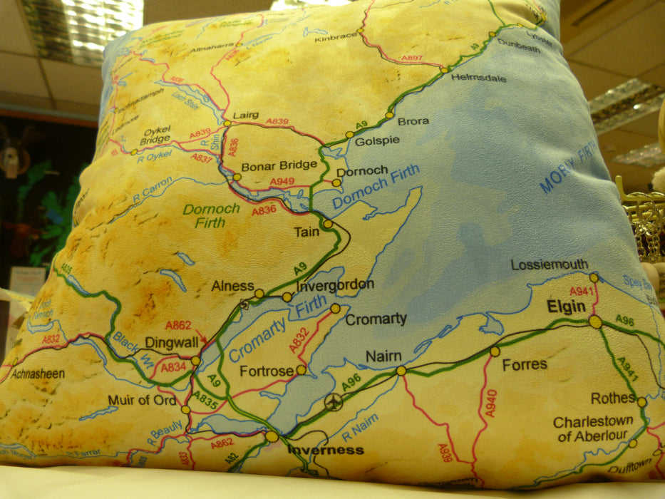 Judith Glue Highlands of Scotland Map Small Cushion