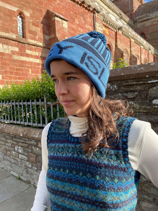 Wonky Woolies Orkney Runic Hat in Navy/Saxe