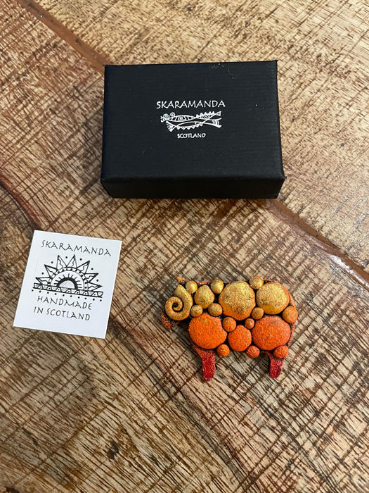 Skaramanda Jewellery Sheep Brooch in Orange