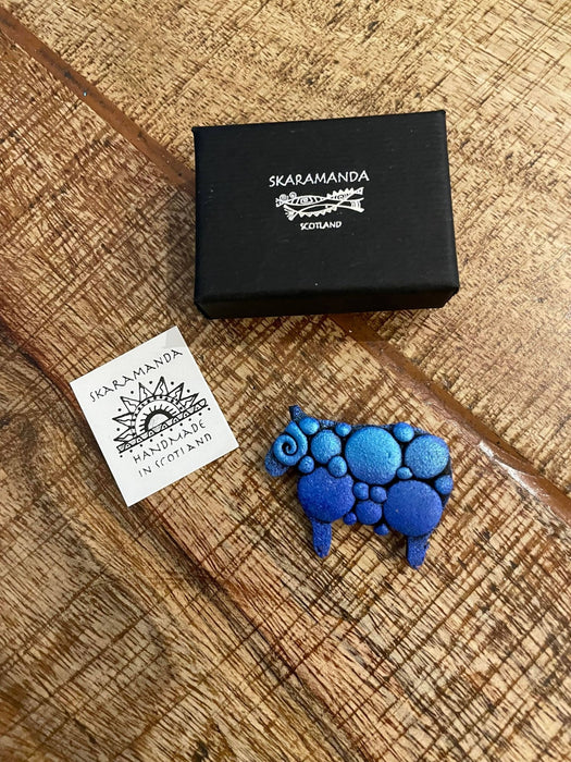 Skaramanda Jewellery Sheep Brooch in Blue