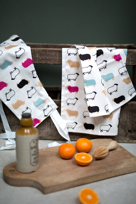 Hairy Coo & Co. - 'Woolly Ewe' Cotton Tea Towel (with Sheep Magnet)