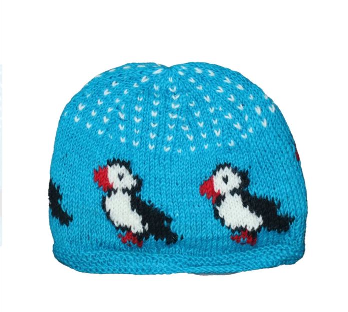 From The Source Hand Knitted Puffin Hat - Turquoise