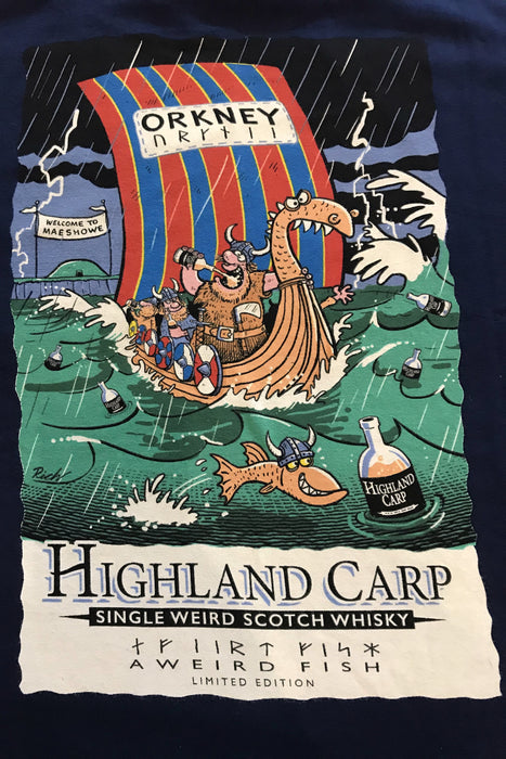Weird Fish Orkney Highland Carp Whisky T-Shirt in Maritime Blue