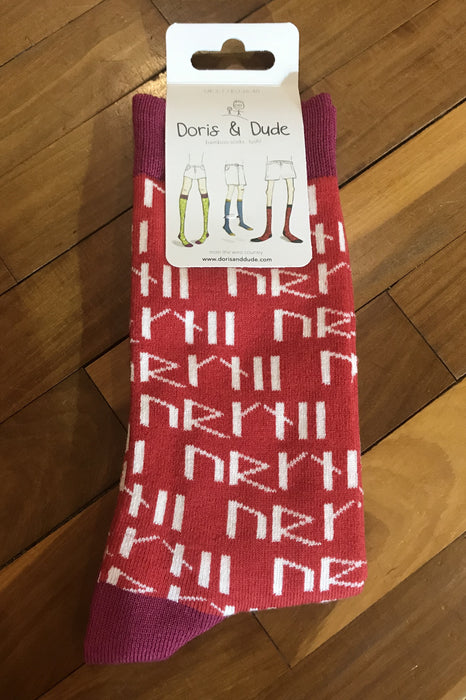 Orkney Runes Socks in Red