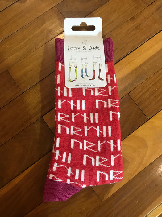 Orkney Runes Socks in Red