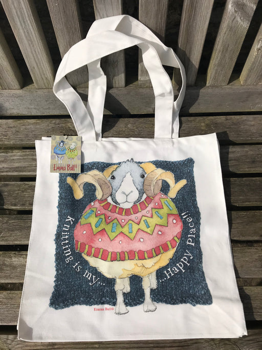 Emma Ball 'Knitting is my happy place' Woolley Ram Canvas Bag
