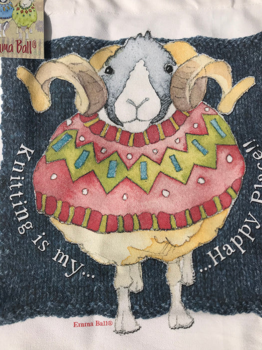 Emma Ball 'Knitting is my happy place' Woolley Ram Canvas Bag