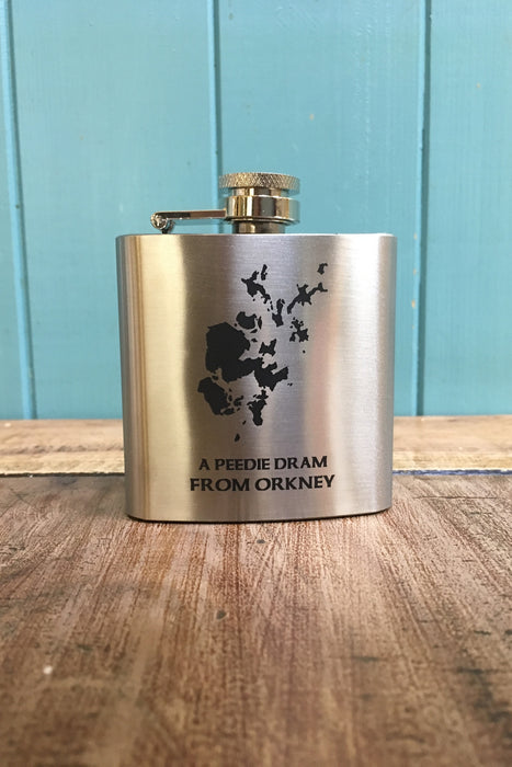 "A peedie dram from Orkney" Small Hip Flask