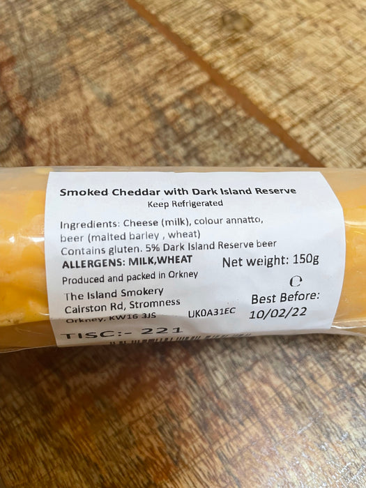 Island Smokery Orkney Smoked Cheddar Cheese with Dark Island Ale