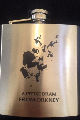 "A peedie dram from Orkney" Large Hip Flask