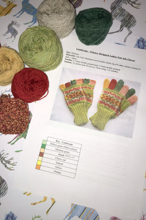 Judith Glue Fair Isle Pattern Gloves Knitting Kit in Landscape