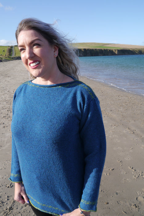 Annie Glue Paint Box Boat Neck Jumper in Teal