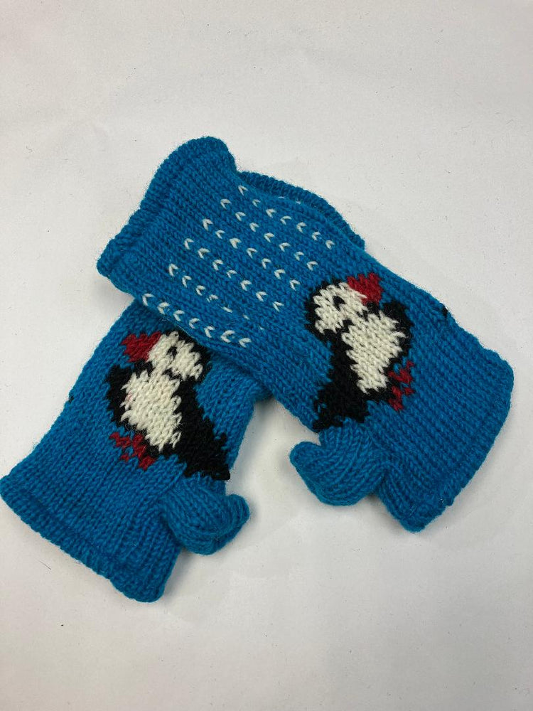 From The Source Hand Knitted Puffin Wristwarmers - Turquoise