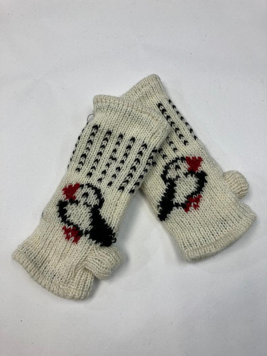 From The Source Hand Knitted Puffin Wristwarmers - Cream