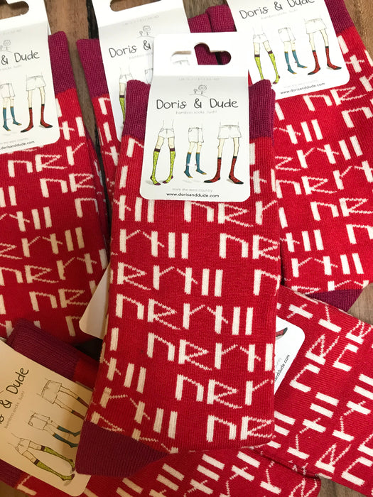 Orkney Runes Socks in Red