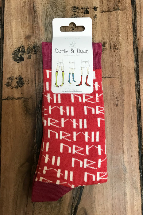 Orkney Runes Socks in Red