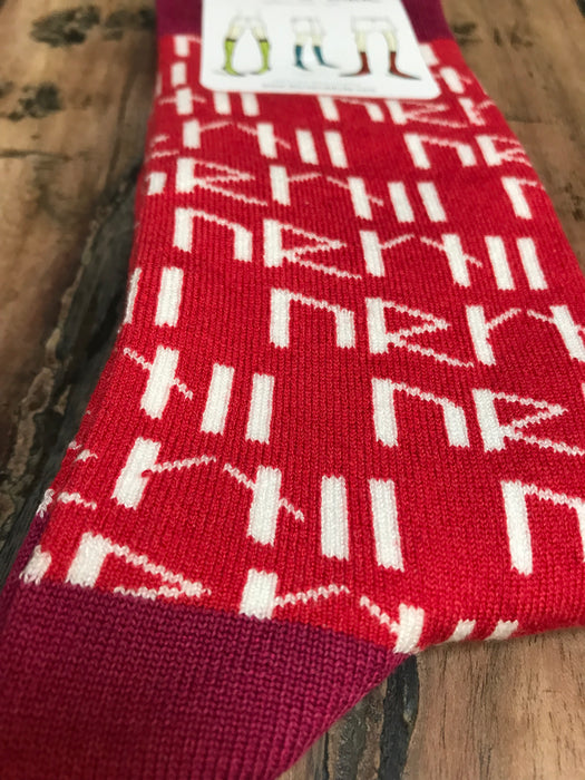Orkney Runes Socks in Red