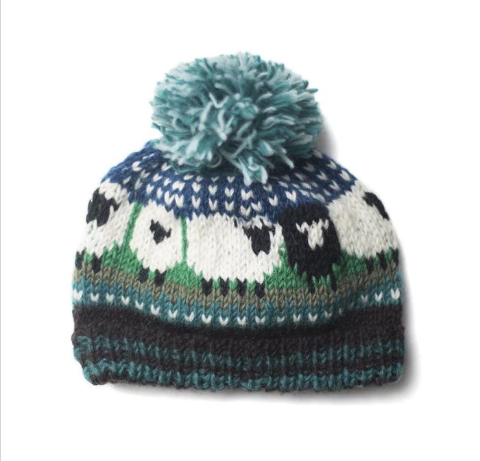 From The Source Hand Knitted Sheep Wool Hat - Blue