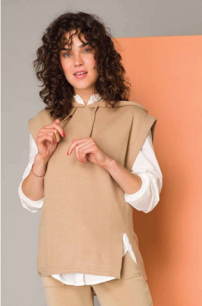NOW 25% OFF: Yest Clothing Giselle Sleeveless Hoodie in Light Camel