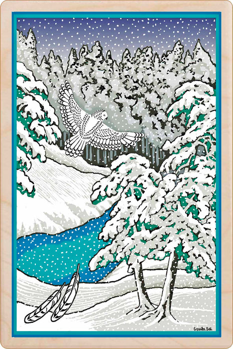 Snow Owl Wooden Postcard