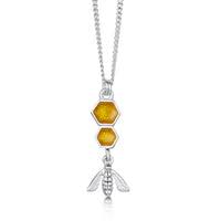 Sheila Fleet Honeycomb and Bee Small Silver Necklace in Honey Enamel (EP0279-HONEY)