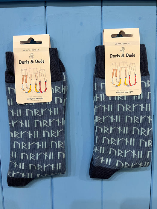 Orkney Runes Socks in Denim Blue Size UK 7-11