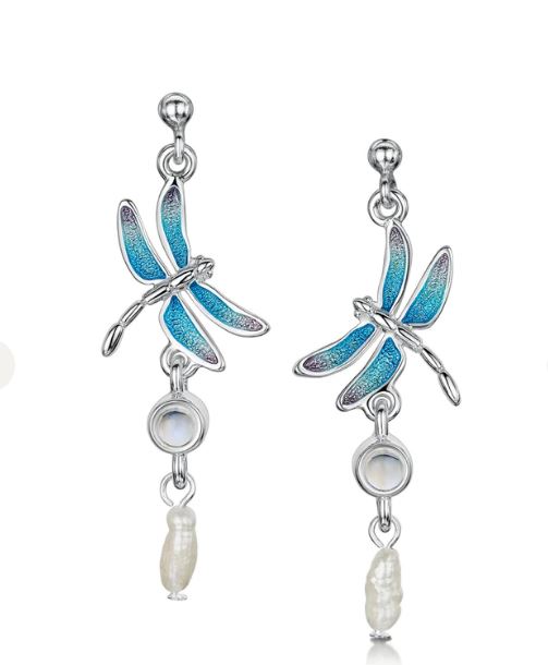 Sheila Fleet Dragonfly Drop Earrings with Moonstone and Pearl (ESE240)