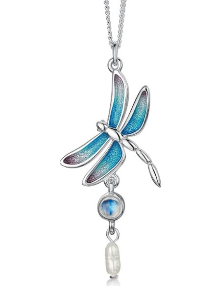 Sheila Fleet Dragonfly Pendant Necklace with Moonstone and Pearl (ESPX240)