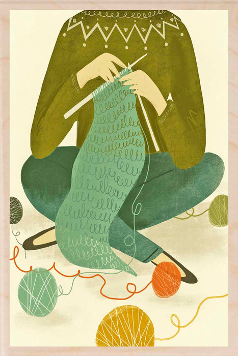 Knitting Wooden Postcard