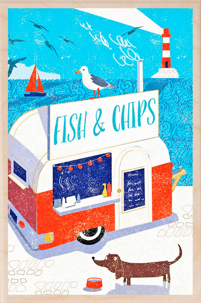 Fish and Chips Wooden Postcard